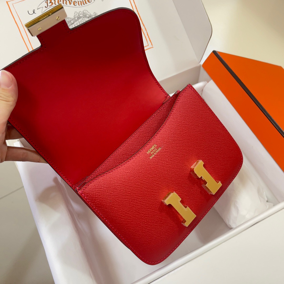 Hermes Constance 18 Mini Shoulder Bag In Red Epsom Leather